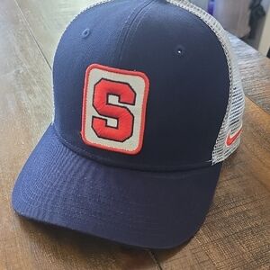 Nike Navy and White Mesh Cap with Red Logo